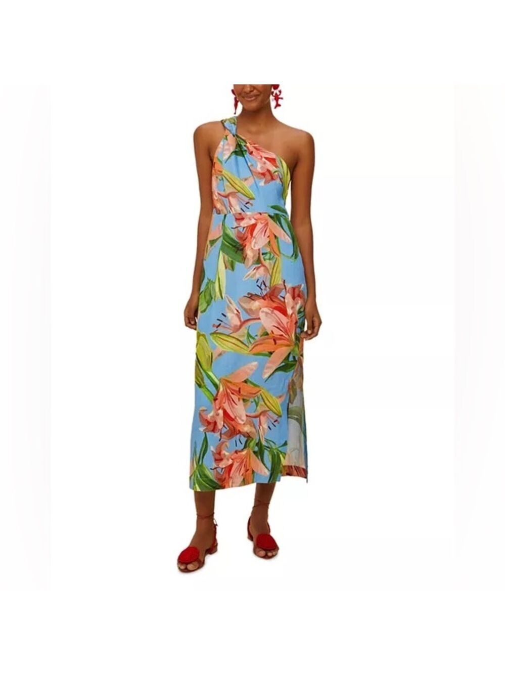 Farm Rio: Floral One-Shoulder Maxi Dress lily bloom